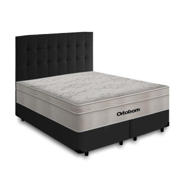 Imagem de Box + Cabeceira Cassis e Colchão Queen- Ortobom- AirTech SpringPocket- 158x198x60cm Preto