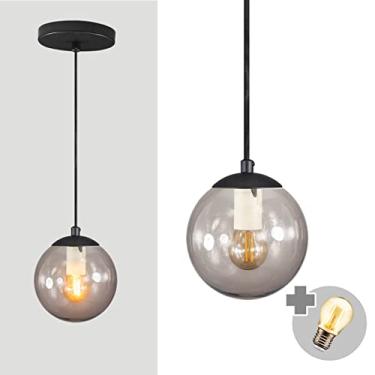Imagem de Pendente PRETO C/Globo de Vidro FUMÊ de 14cm + LED 2W