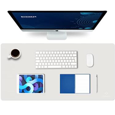 Imagem de K KNODEL Tapete de mesa grande de couro para escritório, mouse e teclado, tapete para computador e laptop, protetor e capa de mesa, bloco de escrita e mata-borrão (80 x 39,9 cm, branco)