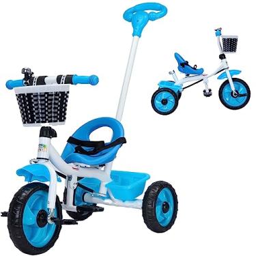 Imagem de Triciclo Infantil Flex com Empurrador Pedal 2 e 1 Cesto Frontal e Traseiro, Seguro e Divertido para Crianças de 1 a 6 Anos - Baby Style (Azul)