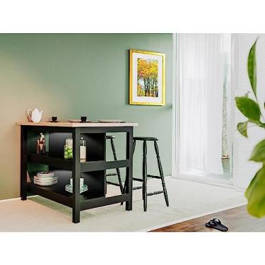 Imagem de Bancada gourmet ilha Cozinha+ kit luz+2 Banq. Ditália Cd1019 cor:preto