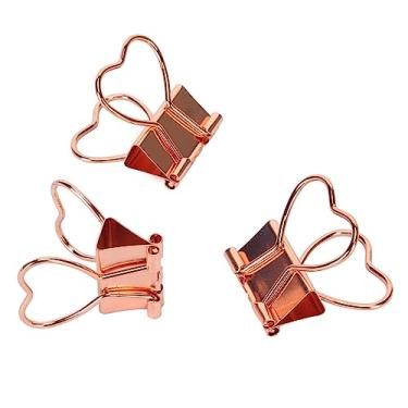 Imagem de Grampos de Papel, Clipes de Fichário Com Força de Aperto Forte Em Forma de Coração para Artigos de Papelaria para Presente (Rosa ouro)