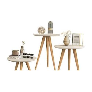 Imagem de Mesa de Centro Apoio e Lateral Kit Triplo Classic Decoração (Off White)