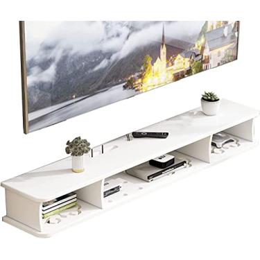Imagem de Unidade de TV montada na parede 120/140 cm suporte de TV flutuante, prateleira set-top box, console de mídia pequeno montado na parede, prateleiras de armazenamento de parede para quarto unidade de TV, orifício de gerenciamento de cabos ocultos / decoração de 140 cm C/C