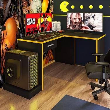 Imagem de Mesa em L com Gaveta Adrianus Preto Amarelo