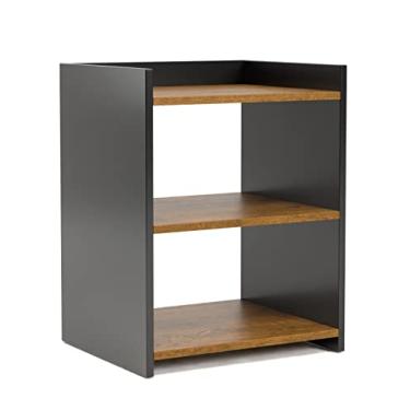 Imagem de Mesa de Cabeceira Clean Criado Com Prateleira Decoração Para Quarto (Preto/Freijó)