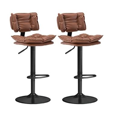 Imagem de Cadeiras de jantar cadeiras de sala de jantar conjunto de 2 bancos de bar de couro PU cadeiras de balcão de café da manhã com encosto, cadeiras de bar giratórias ajustáveis bancos altos para ilhas de cozinha/bar de casa tudo está bem