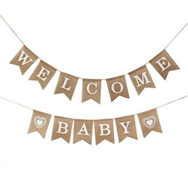 Imagem de Banner vintage para festa VANVENE Welcome Baby Burlap - Decorações para chá de bebê