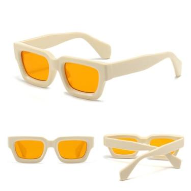 Imagem de Óculos de sol quadrados vintage feminino retro pequenos tons óculos de sol coloridos uv400, bege amarelo, tamanho único