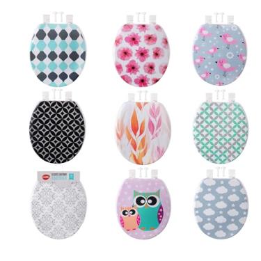 Imagem de Assento Sanitario Almofadado Estampado Tampa de Vaso Sanitario Macio Universal com Estampas Cores Sortidas Assento Sanitario Confortavel Estampas Bonitas 36x42x4cm