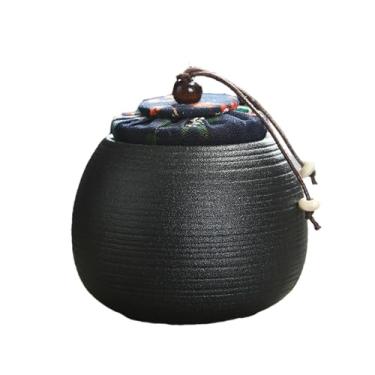 Imagem de Pote de chá antigo de cerâmica preta, jarra de doces selada com chá, jarra de chá Pu'er Tie Guan Yin - rosca de parafuso