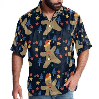 Imagem de RODAILYCAY Camisa de praia masculina casual de manga curta com botão amarelo árvore de Natal Papai Noel, P, Multicolorido 5, P