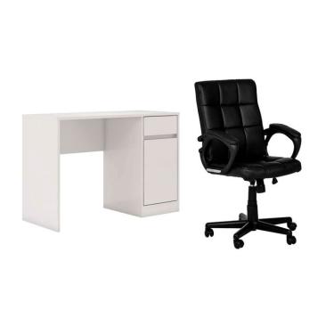Imagem de Conjunto de Mesa Morada 1 PT 1 GV Branca com Cadeira de Escritório Diretor Giratória Charles Preta