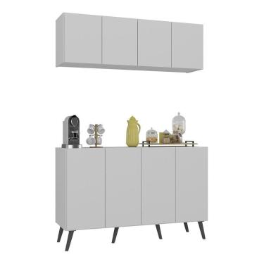 Imagem de Conjunto Cantinho Do Café Retrô Armário E Aparador 4 Portas Multimóveis Mp1084 Branco/preto