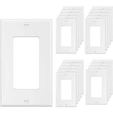 Imagem de Placa de parede de tomada de interruptor de 1 gangue, placa frontal elétrica de decoração única para interruptor de luz, interruptor inteligente, receptáculo, reguladores, tomada USB, GFCI, branco (pacote com 20)