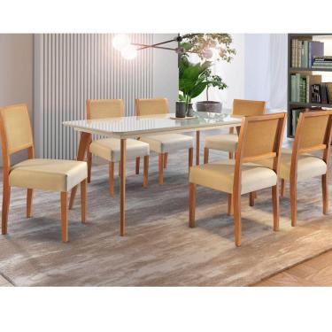 Imagem de Conjunto Sala de Jantar Mesa com com 6 Cadeiras Versales Espresso Móveis Cinamomo/Off White