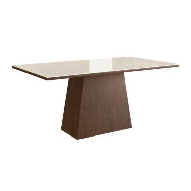 Imagem de Mesa para Sala de Jantar 160x90cm com Vidro Lapidado Móveis Zamarchi Marrom/Off White