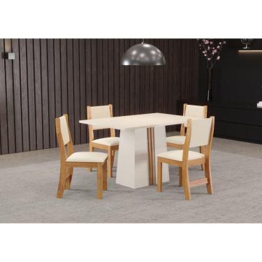 Imagem de Conjunto Sala de Jantar Mesa Libia com 4 Cadeiras Sol Viero Off White/Blonde/Mel/Bege