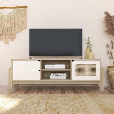 Imagem de Rack para Tv até 60 Polegadas 1 Porta 2 Gavetas Canadá Marromle/Branco
