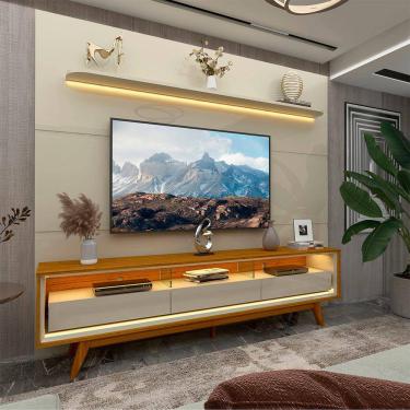 Imagem de Rack Com Painel Para TV Até 75 Com Led Nobre Royal 220 Com Pés Off Naturale - Gelius