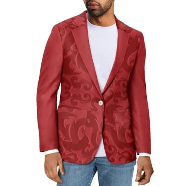Imagem de Psesaysky Blazer masculino casual com bolsos, casaco esportivo de ajuste clássico e blazers com bolsos, jaquetas leves para homens, Floral vermelho, P
