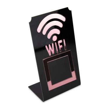 Imagem de Placa Wifi QR Code Display Acrílico de Mesa Balcão Preto Cor:Preto e Rosa