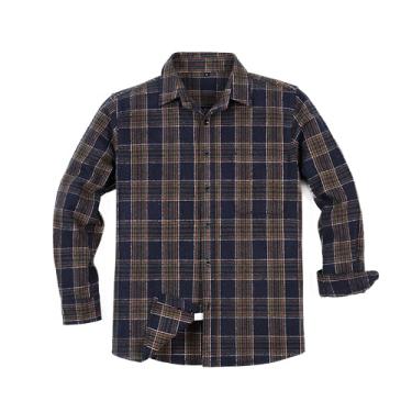 Imagem de MAXJON Camisas masculinas de flanela manga comprida, flanelas masculinas xadrez de botão 100% algodão com bolso único, G18-azul-marinho, P