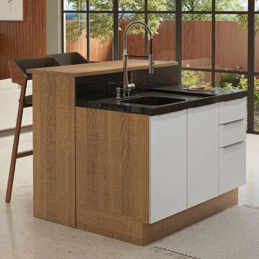 Imagem de Ilha de Cozinha com Bancada e Balcão 120 cm Rustic/Branco Stella Madesa