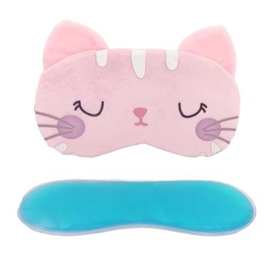 Imagem de Máscaras de Dormir Relaxante para os Olhos com Gel Térmico para Compressa Fria e Quente Reduz Olheiras Gatinho Rosa Laço Cansaço (Rosa MSK-01)