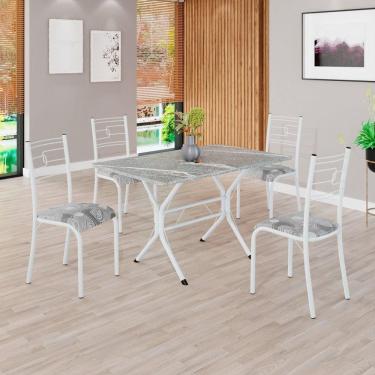 Imagem de Conjunto Sala de Jantar Mesa Retangular 100x60cm Tampo Granito Topázio 4 Cadeiras Paraty Paraopeba / Branco