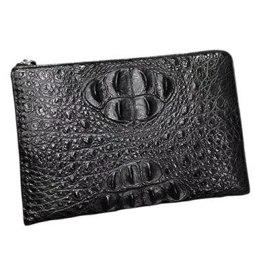 Imagem de Bolsa masculina autêntica de couro de crocodilo exótico genuíno couro de crocodilo grande porta-cartões bolsa clutch, Preto