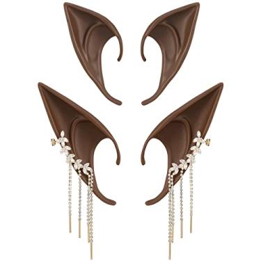 Imagem de Orelhas de elfo de fada para mulheres - Conjunto de clipes de punho de elfo de metal dourado cosplay, Couro, Sem pedra preciosa