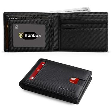 Imagem de RUNBOX Carteira masculina fina com 11 compartimentos para cartão de crédito, couro com bloqueio de RFID, pequena, fina, dobrável, bolso frontal, caixa de presente de grande capacidade, Preto moderno