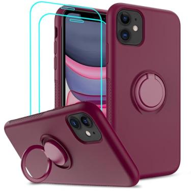 Imagem de LeYi Capa para iPhone 11: com 2 peças de protetor de tela de vidro para mulheres meninas meninos, capa de telefone à prova de choque de silicone líquido com suporte para iPhone 11, vermelho