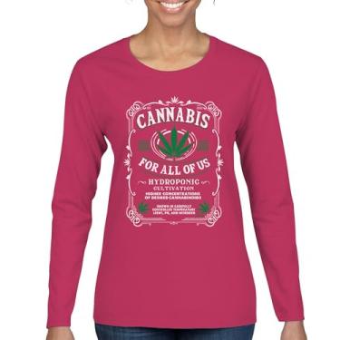 Imagem de Camiseta feminina manga longa Cannabis for All 420 Weed Leaf Smoking Marijuana Legalize Pot Funny High Stoner Humor Pothead, Rosa choque, XXG