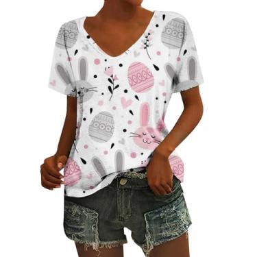 Imagem de PKDong Camisetas femininas de Páscoa, engraçadas, ovos fofos, estampa floral, Happy Easter Day, coelhinho, manga 2024, A02 Cinza, GG