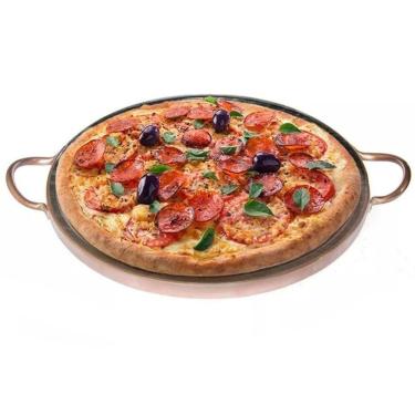 Imagem de Forma de Pedra Sabão para pizza 42 cm alças de cobre curada