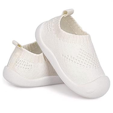 Imagem de Sapatos de primeira caminhada para bebês de 1 a 4 anos para crianças de 1 a 4 anos, sola macia, antiderrapante, malha de algodão, respirável, leve, material TPR sem cadarço, tênis para uso ao ar