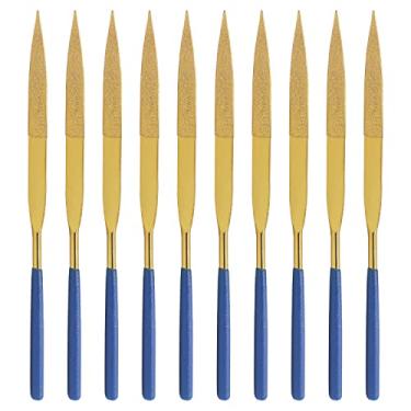 Imagem de FOCMKEAS Lixa de agulha de diamante de 10 peças (5 mm x 180 mm, grão 150) Minilas de metal revestidas de titânio limas de ponta plana para trabalhos de arquivo de metal de precisão miniatura,