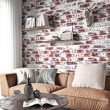 Imagem de STICKEEP Papel de parede de tijolo vermelho descasque e cole papel de parede de vinil sintético 3D texturizado tijolo de contato papel de parede para quarto destaque parede sala de estar lareira
