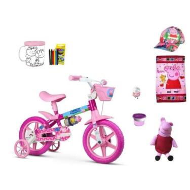 Imagem de Bicicleta Peppa Pig Com Rodinha Menina Aro 12 Com 9 Itens - Bk Kids