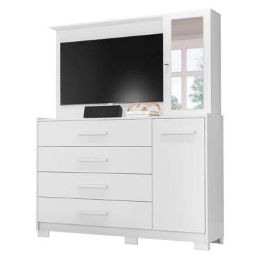 Imagem de Cômoda Ilhabela com Painel para TV 4 Gavetas 2 Portas e Espelho Albatroz Cor Branco