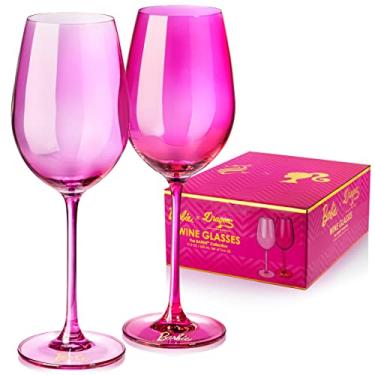 Imagem de Taças de vinho Barbie, coleção Barbie x Dragon Glassware, vidro de cristal rosa e magenta para vinho tinto e branco, oficialmente licenciado com embalagem premium para , 500 ml, conjunto de 2