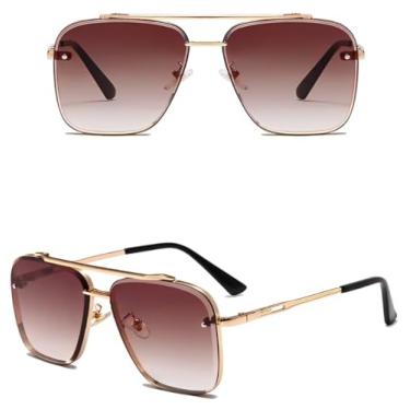 Imagem de Óculos De Sol Masculino Retrô Quadrado Dourado Degradê Square Vintage Proteção 400 UV (Marrom)