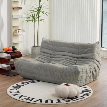 Imagem de N&V Fireside Loveseat, sofá solteiro sem braços de meados do século, poltrona macia de veludo cotelê premium, poltrona de sofá de espuma para sala de estar, quarto e escritório, cinza porto