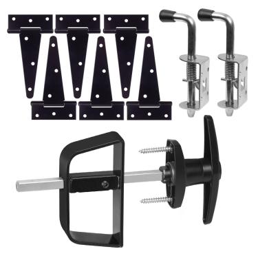 Imagem de Kit de ferragens para galpão de porta dupla - completo com dobradiças, trincos e trava de alça em T de 19 cm - Inclui conjunto de dobradiças de janela e porta/janela, para portões, salas de jogos