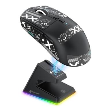 Imagem de MAMBASNAKE Mouse para jogos sem fio Attack Shark X6, base de carregamento magnético RGB, atualização X3 ultraleve de 49 g, Tri-Mode 2,4 GHz/BT5.2/USB-C, sensor PAW3395 26KDPI, G502 mouse programável