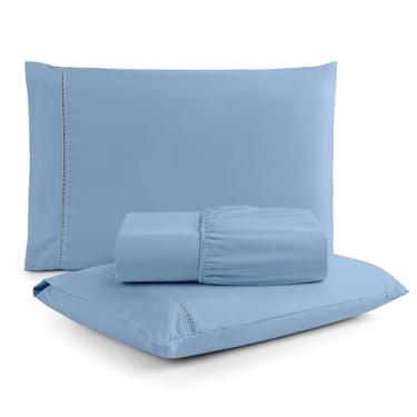 Imagem de Jogo de Lençol Casal Percal Flex- 3 Peças - 200 Fios - com Ponto Palito - Super Macio - Resistente (Azul Claro, Casal)