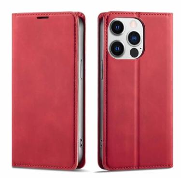 Imagem de LIWENS Capa carteira para iPhone 15/15 Pro/15 Plus/15 Pro Max, capa flip magnética de couro PU com suporte para cartões, proteção para câmera TPU à prova de choque, capa interna, vermelha, 15pro max