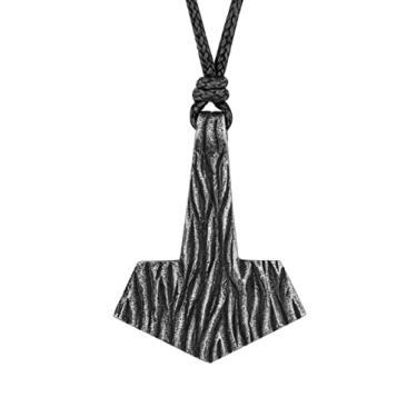 Imagem de HAQUIL Mjolnir Necklace, pingente antigo de aço inoxidável do martelo de Thor Mjolnir, cordão de couro falso, presente de joalheria viking